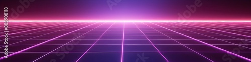 Neon wireframe horizon background The light purple square floor glows