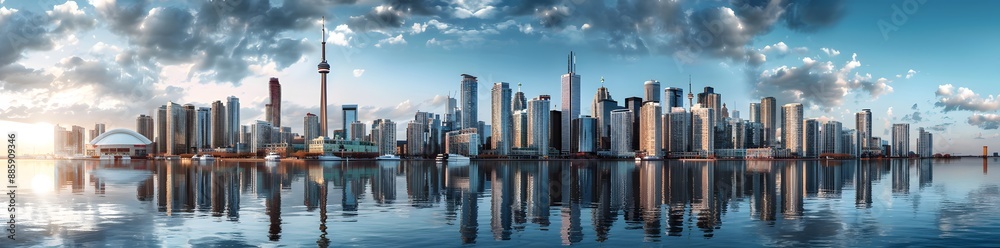 Fototapeta premium Skyscrapers & Clouds Realistic City Panorama