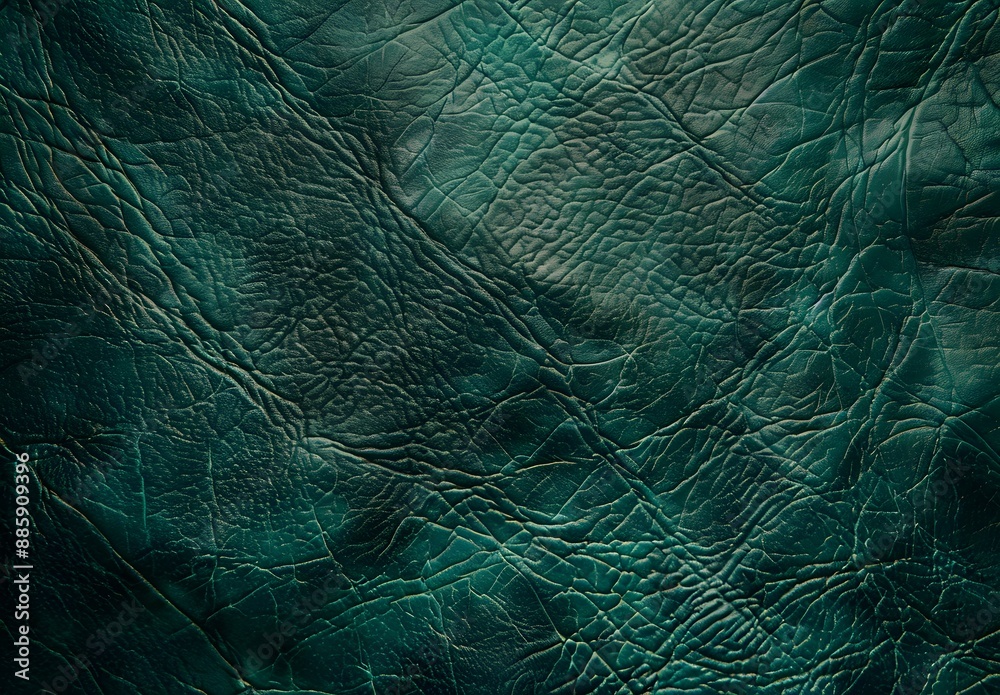 Fototapeta premium Dark Green Leather Texture Background, Top View