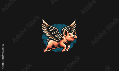 pig flying with wings vector artwork design