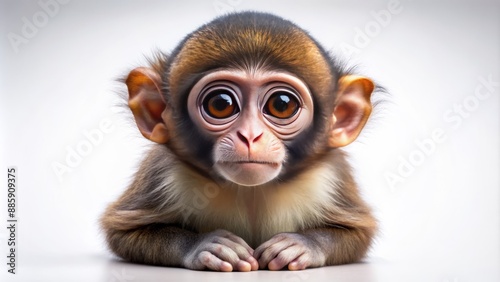 Adorable furry primate with big round eyes and sweet facial expression sitting alone on a plain white background.