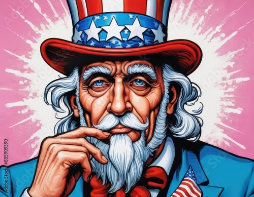 Cartoon Uncle Sam. Using blue, red and white colors. Sad Uncle Sam.