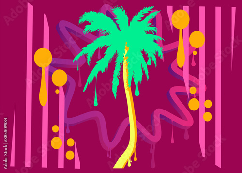 Palm Tree graffiti. Abstract modern street art decoration performed in urban painting style.