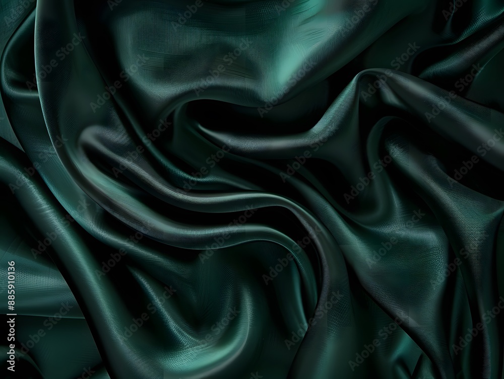 Fototapeta premium Elegant Dark Green Silk Fabric Waves Background
