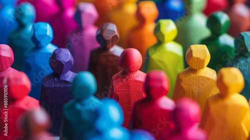 Colorful wooden people figurines representing diversity and inclusion. AI generated images. photo