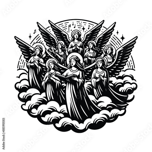 Angelic Choir, Illustrate angels singing praises in heavenly harmony
