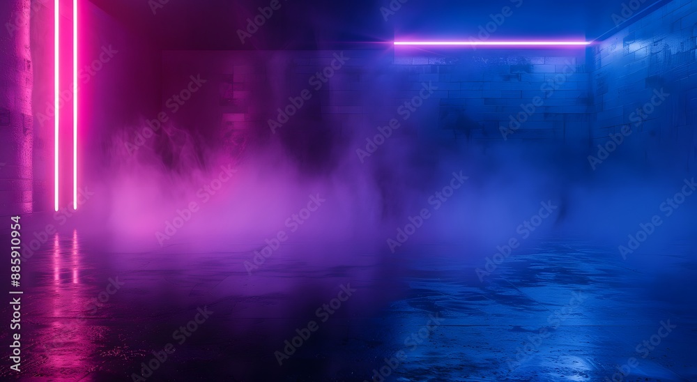 Naklejka premium Dark Room with Foggy Neon Lights