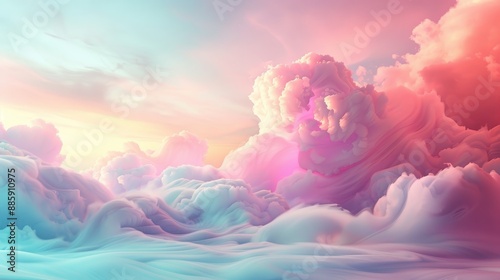 A colorful sky with pink clouds and a blue and white background