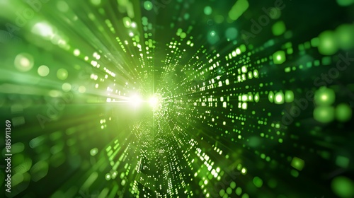 Green Digital Matrix with Light Beams and Glow Effects