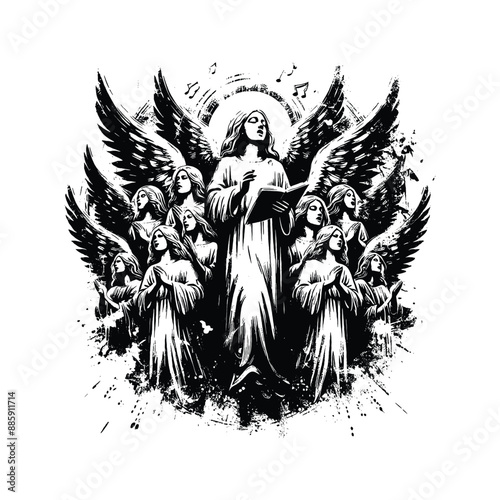 Angelic Choir, Illustrate angels singing praises in heavenly harmony
