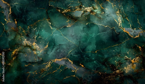 Emerald Green Marble with Golden Veins Digital Art