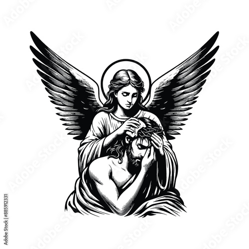 Angelic Compassion, Capture an angel wiping Jesus brow or offering solace during his suffering