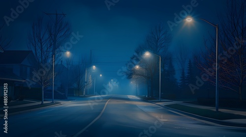 Empty Street at Night, Foggy and Cinematic