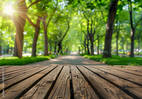 Wooden Tabletop Summer Park Background