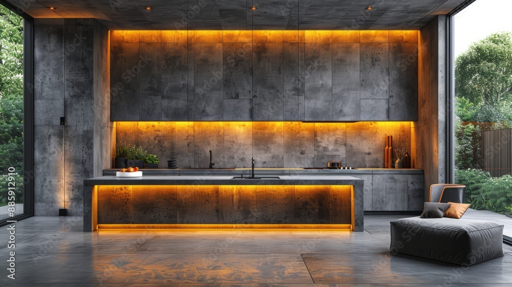 Home simulation, comfortable modern kitchen interior background, 3d rendering