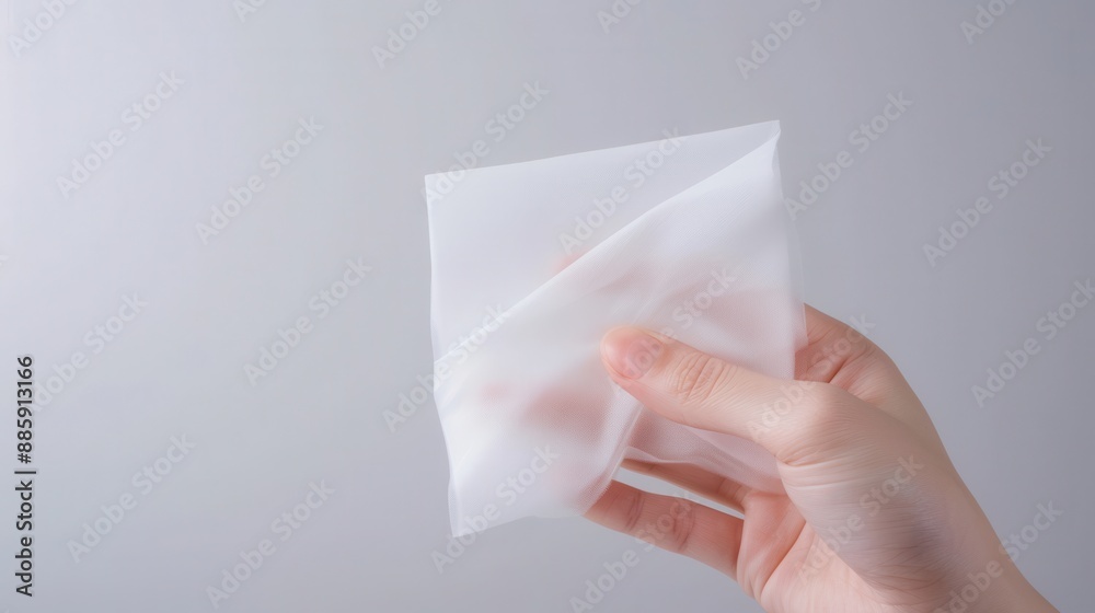 A hand holding a white tissue A hand holding a white tissue