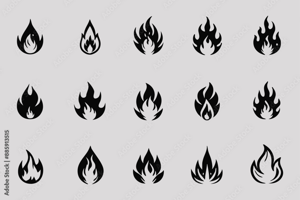 Minimalist Grey Fire Icons Set on White Background - Vector Illustration Minimalist Grey Fire Icons Set on White Background - Vector Illustration