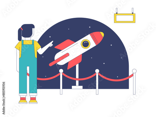 Young visitors looking at the art museum. Museum vector illustration