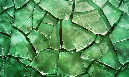 Abstract Green Cracked Glass Texture