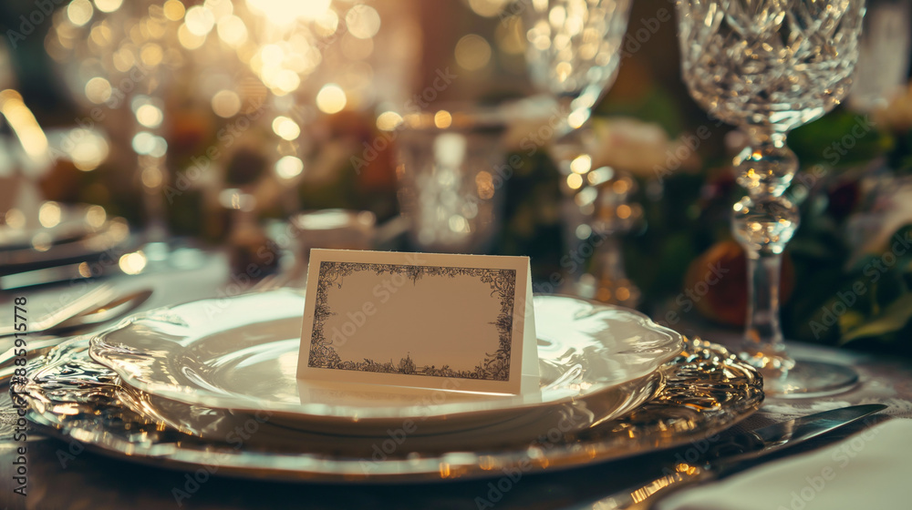 Fototapeta premium Formal Event Dining Setup with Empty Place Card for Personalization