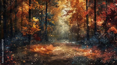 Enchanting Autumn Woods: Impressionistic Nostalgia | Wall Art Painting with Rich Textures and Tranquil Hues