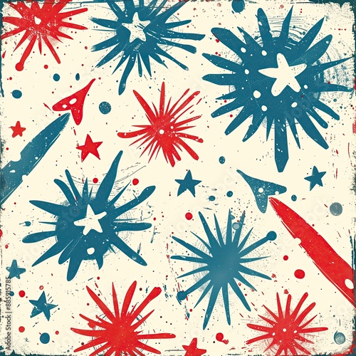 Patriotic Independence Day Fireworks Pattern Wallpaper Art, July 4th Memorial Day Veterans Day ID4 Celebration Background, USA Themed Artwork, United States Abstract Backdrop, Patriot Red White Blue photo