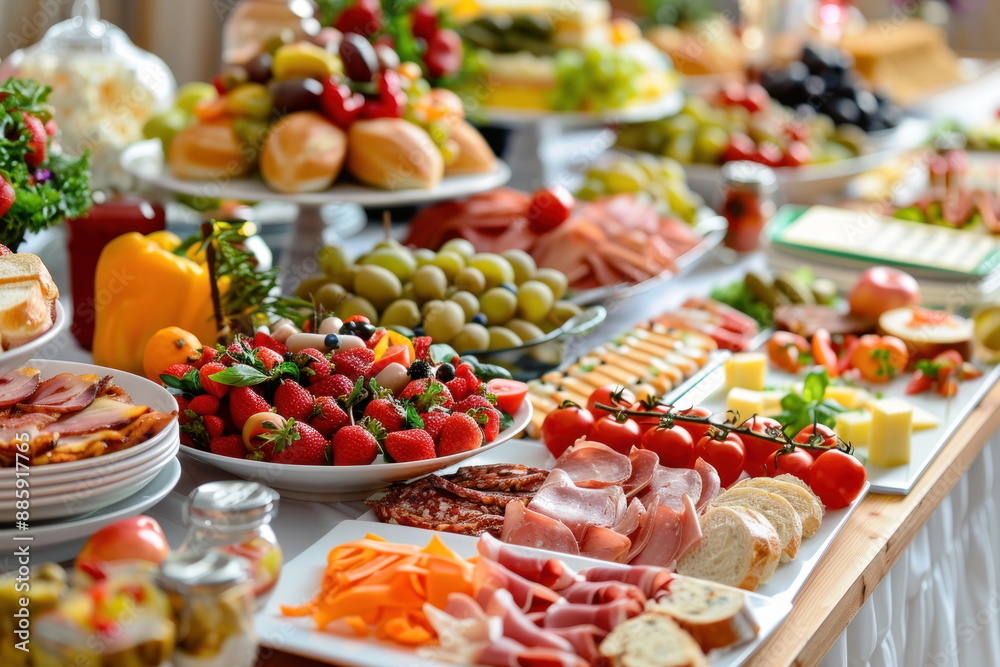 buffet foods on long table, Celebration, luxury food buffet foods on long table, Celebration, luxury food
