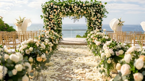 Fototapeta Naklejka Na Ścianę i Meble -  Cream colored wedding ceremony with fresh flowers