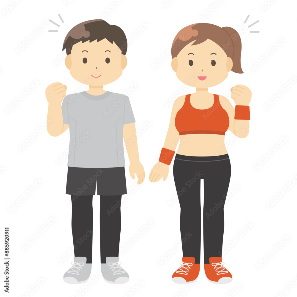スポーツウェアを着た男女のイラスト