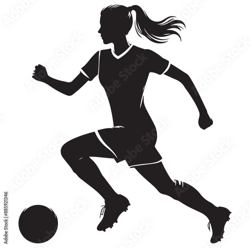 Female soccer football player silhouette vector on white background.