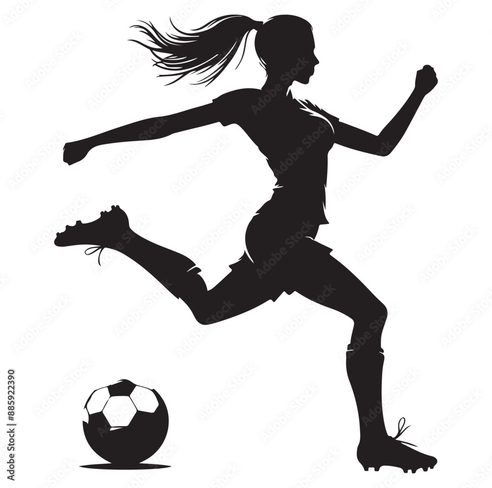 Obraz premium Female soccer football player silhouette vector on white background.