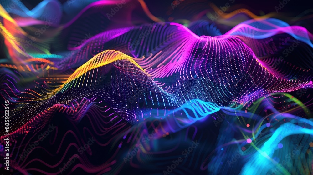 Abstract glowing lines forming intricate patterns in vibrant hues against a black backdrop, symbolizing creativity.