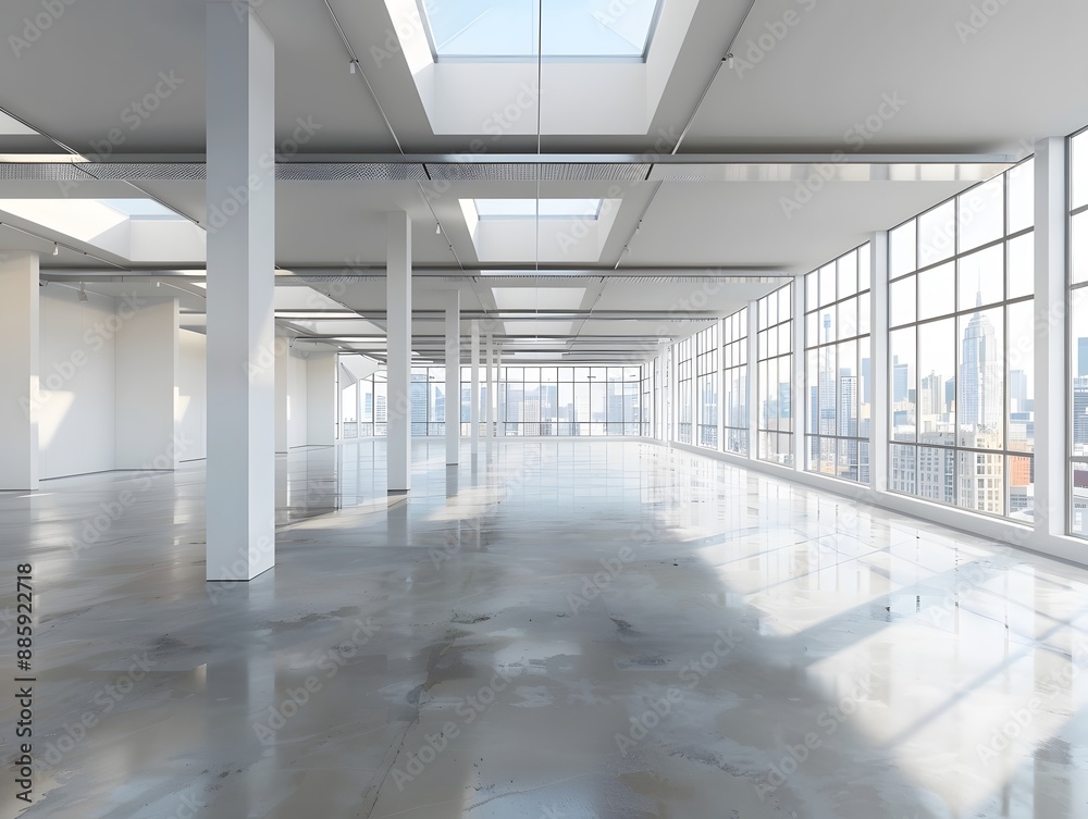 Fototapeta premium Modern Empty Office Space with City View