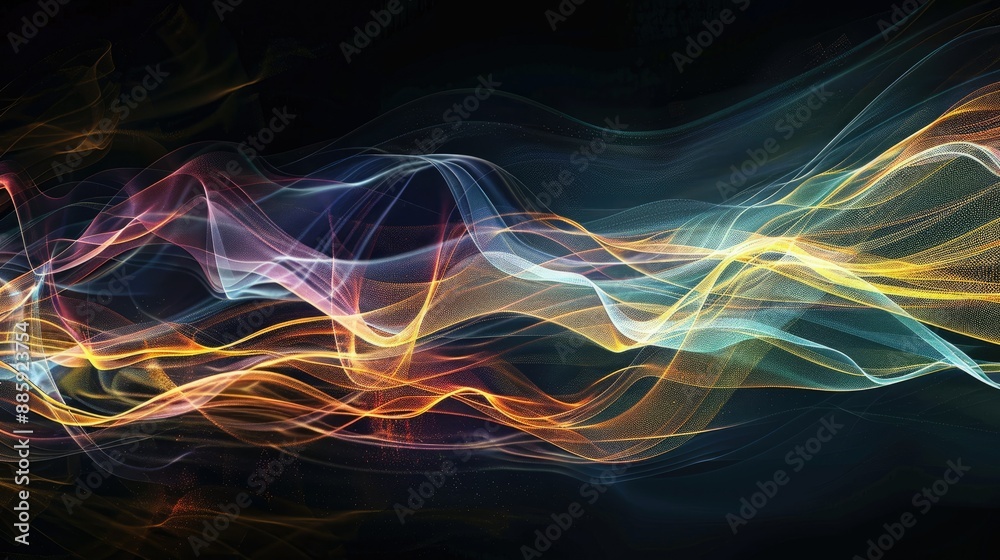 Fototapeta premium Luminous lines pulsating with energy against a black background, evoking a sense of digital creativity.