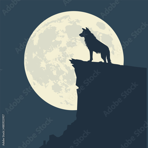 vector illustration of a wolf howling in the moonlight
