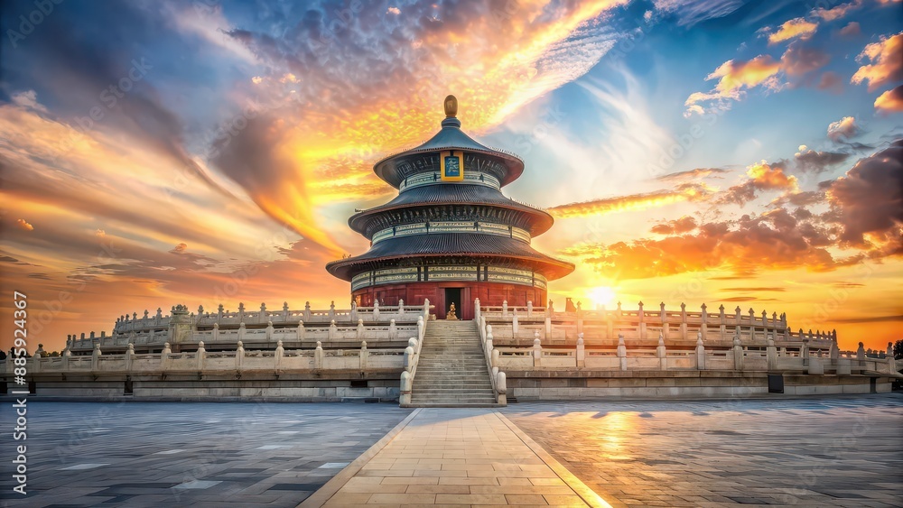 Obraz premium Temple of Heaven with intricate architecture at sunset, history, Beijing, China, religious, traditional, cultural, Asia