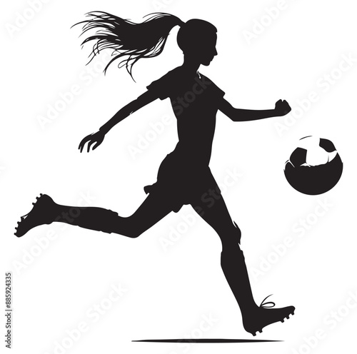  Female soccer football player silhouette vector on white background.