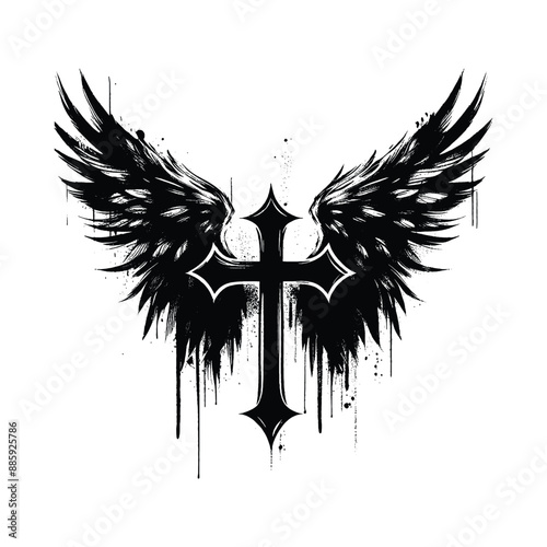 Angelic Wings and Cross, Create an abstract fusion of angelic wings forming the shape of a cross