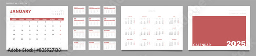 Set of 2025 Pages Monthly Calendar Planner Templates, Cover with Place for Photo, Company Logo, Annual. Design of Vector layout Calendar Pages size A4-21x29.7 cm in for print. Week start on Monday