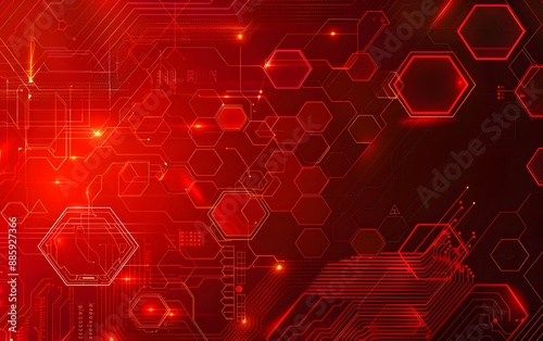 Abstract Red Technology Background with Hexagon Pattern
