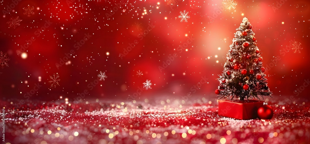 Christmas Tree with Red Glitter Background Christmas Tree with Red Glitter Background