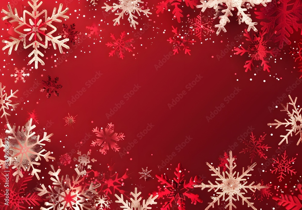 Red Background with Glittery Snowflakes Christmas Red Background with Glittery Snowflakes Christmas