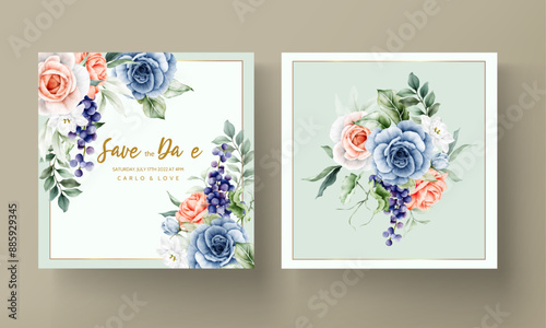 beautiful bouquet of rose flowers and grapes invitation card