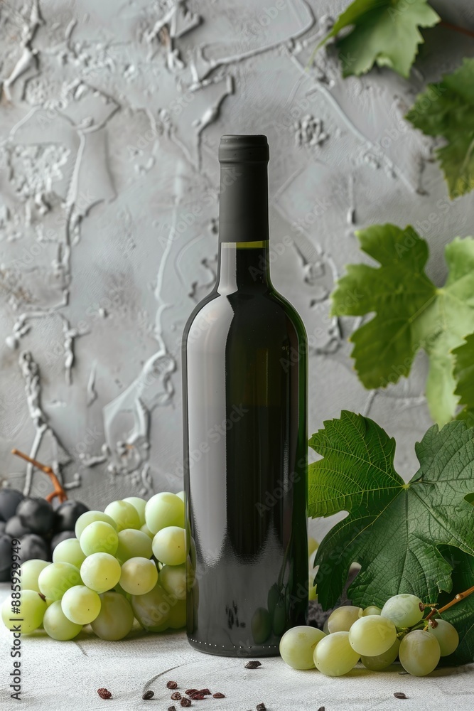 Obraz premium White Grape Wine Bottle and Fresh White Grapes