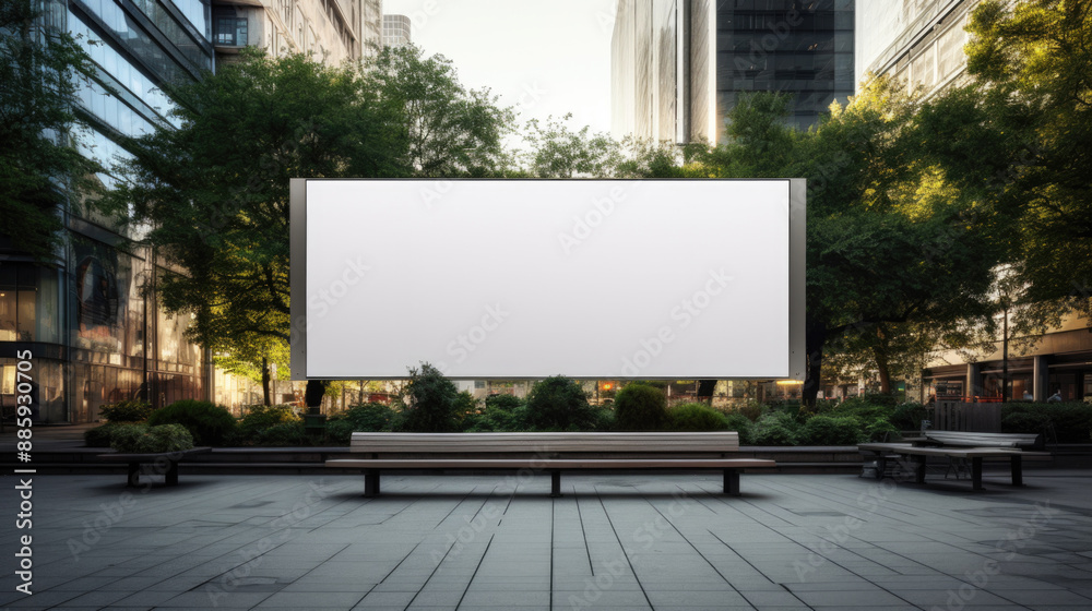 Prime Advertising Space: Large Blank Billboard Mockup on Luxurious Office Building in Financial District Prime Advertising Space: Large Blank Billboard Mockup on Luxurious Office Building in Financial District