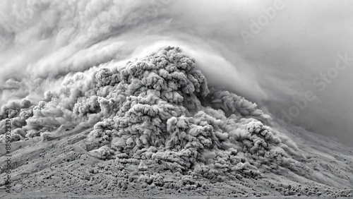 A close-up view of a dust cloud in black and white smoke photo