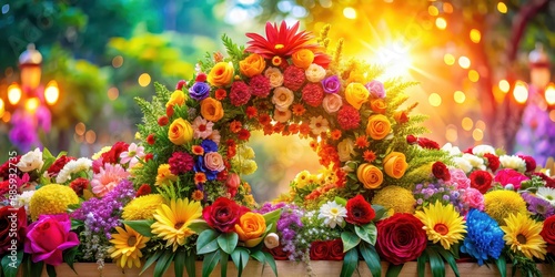 Radiant Filipino Flores de Mayo floral float with vibrant blooms against festive background photo