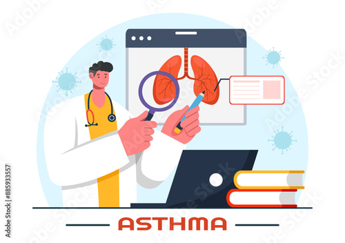 Asthma Disease Vector Illustration Featuring Human Lungs and Inhalers for Breathing in a Healthcare Flat Style Cartoon Background