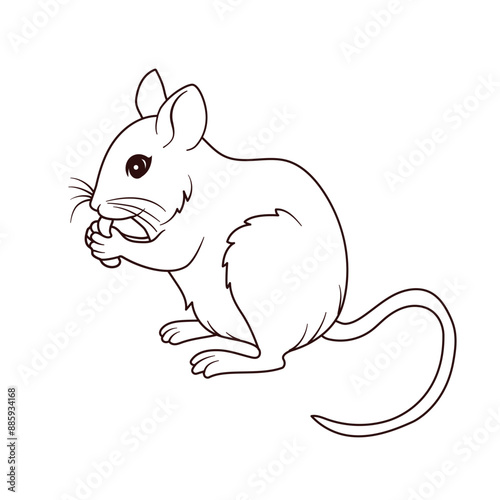 A rat drawn with a single line. A mouse is gnawing on a grain. A vector illustration drawn by hand.