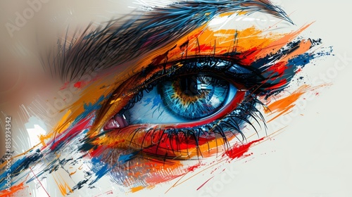 Abstract of eyes with geometric shapes and bold colors, perfect for modern designs.